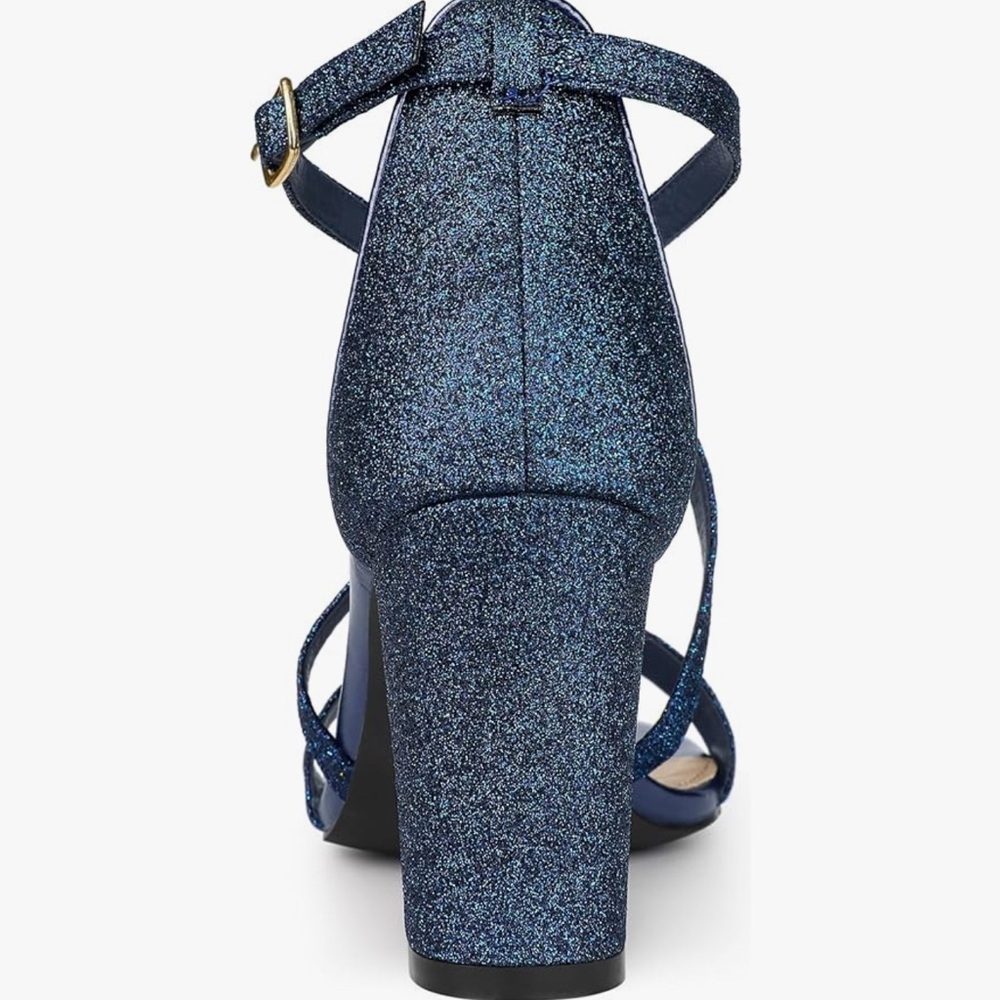 Blue Glitter Strappy Heels - Picture 3 of 6